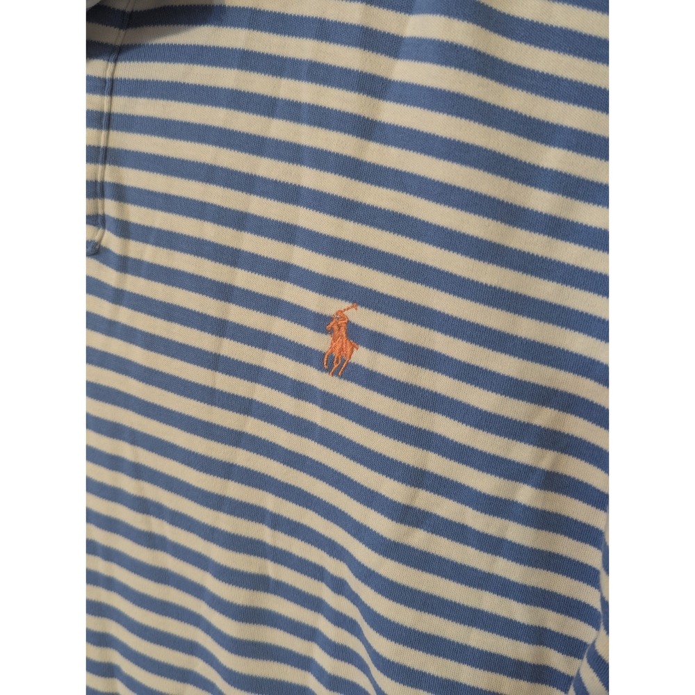 Polo Ralph Lauren Polo Shirt Mens Large Blue White Striped Cotton Short Sleeve - Picture 4 of 5